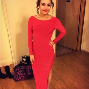 Red long-sleeved gown